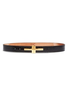 TOM FORD Double T Croc Embossed Calfskin Leather Belt