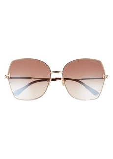 TOM FORD Farrah 60mm Geometric Sunglasses in Shiny Rose Gold /Brown at Nordstrom