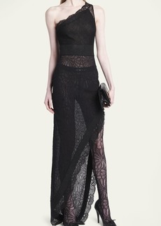 TOM FORD Intertwining Rose Chantilly Lace One-Shoulder Gown