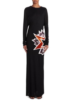 TOM FORD Kapow Beaded Detail Long Sleeve Crepe Gown