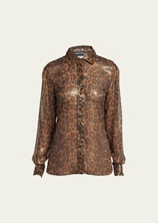 TOM FORD Laminated Leopard Print Button-Front Blouse