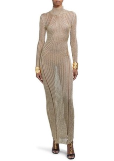 TOM FORD Long Sleeve Metallic Knit Gown