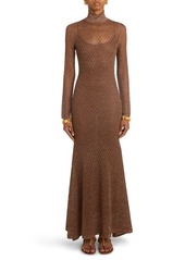 TOM FORD Long Sleeve Metallic Lace Turtleneck Maxi Dress