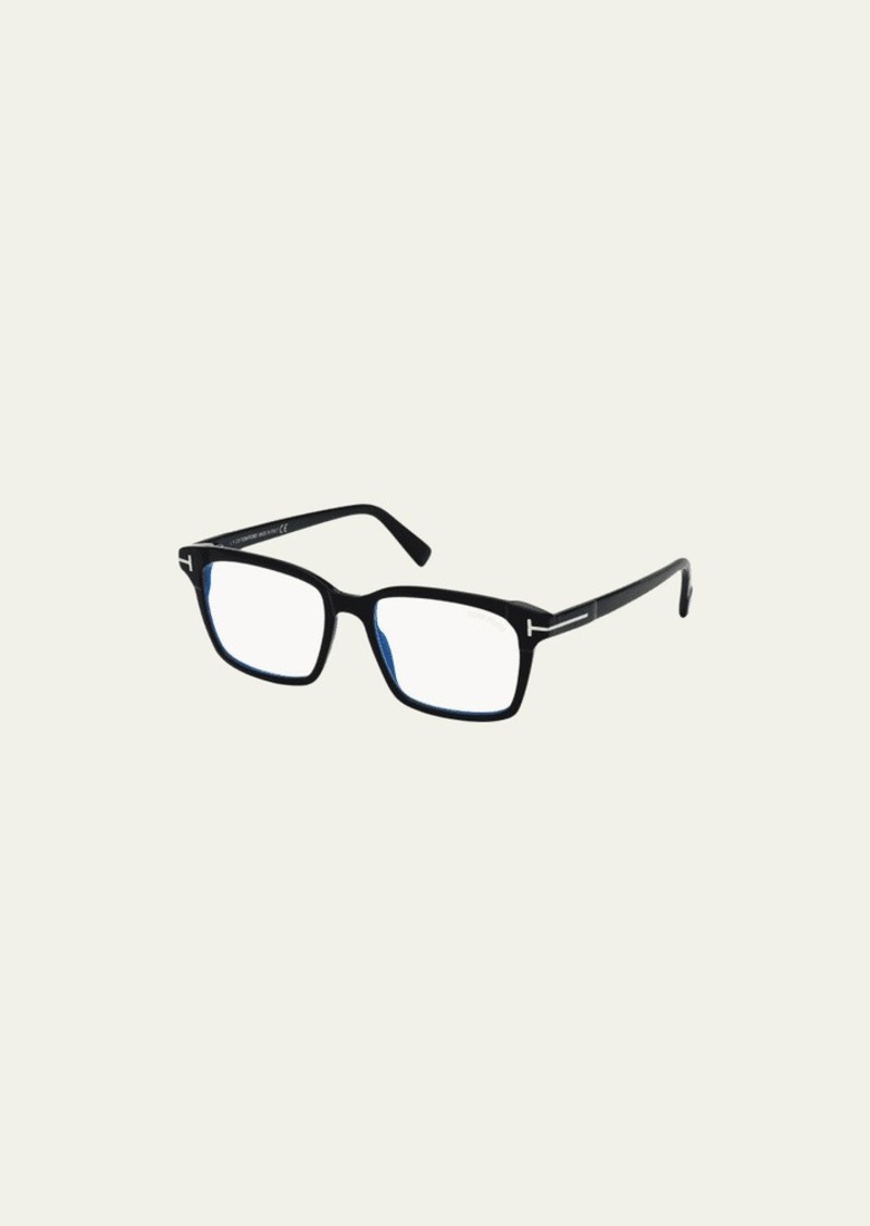 TOM FORD Men's Blue Block 54mm Square Acetate Optical Glasses