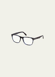 TOM FORD Men's Blue Block 54mm Square Havana Acetate Optical Glasses