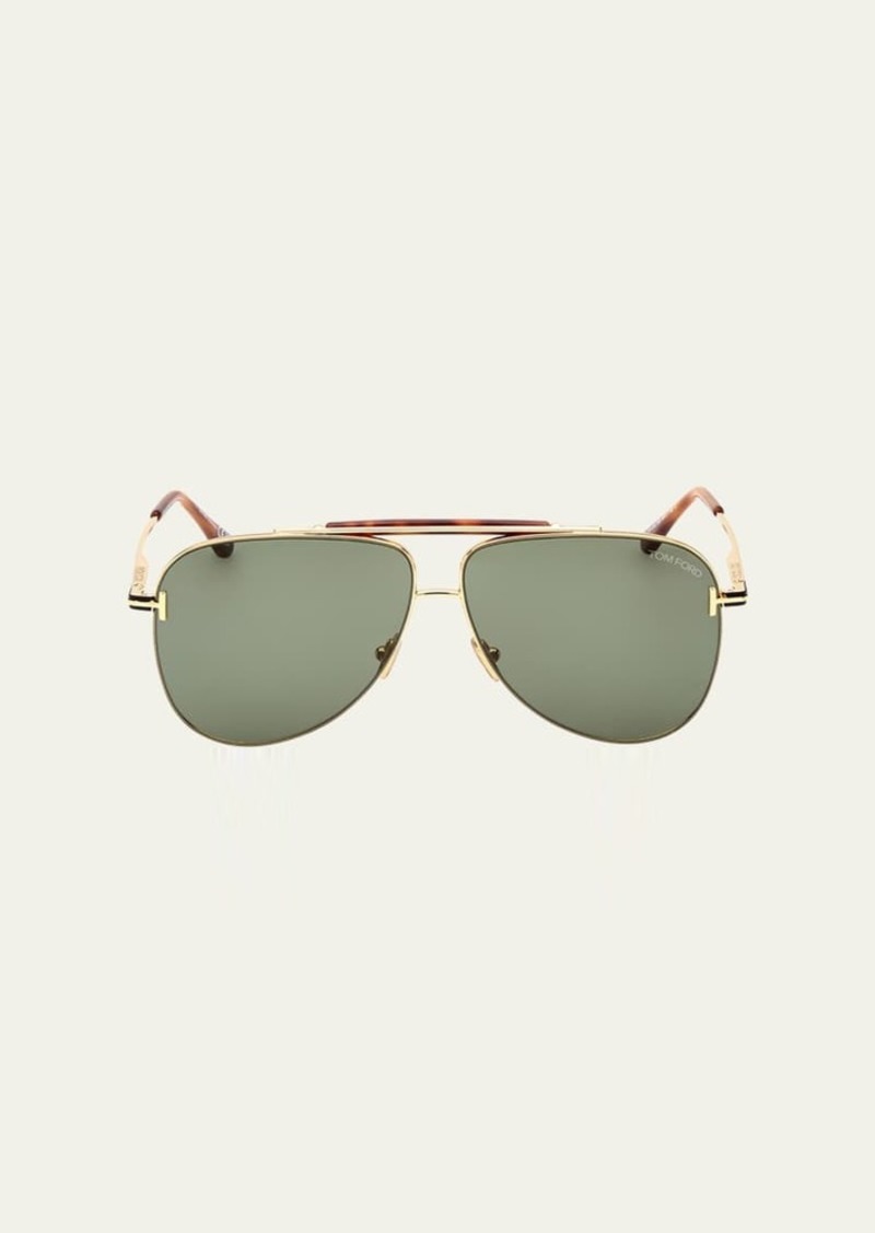 TOM FORD Men's Brady Double-Bridge Metal Aviator Sunglasses