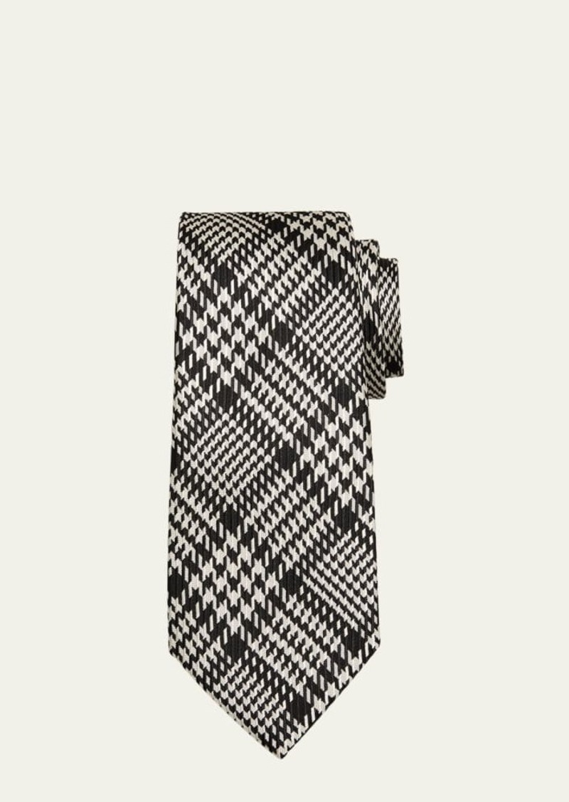 TOM FORD Men's Mulberry Silk Houndstooth Plaid Tie