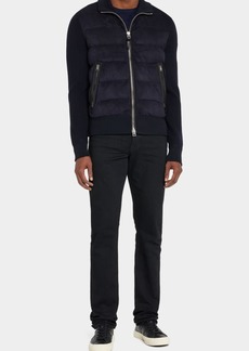 TOM FORD Men's Quilted Suede Down Knit Full-Zip Sweater