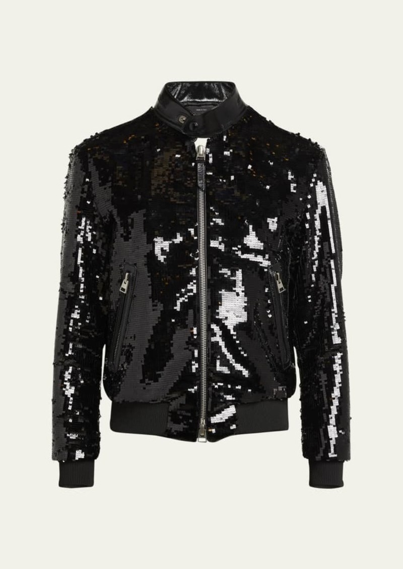 TOM FORD Men's Sequin Embroidered Biker Blouson Jacket