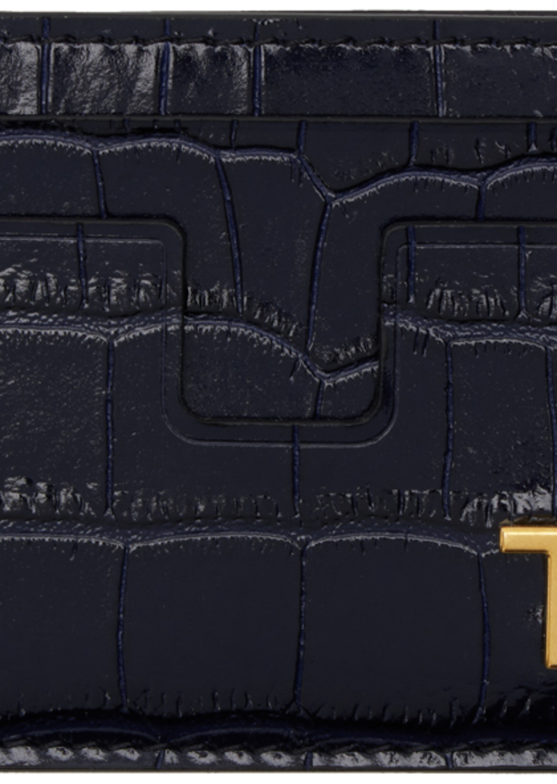 TOM FORD Navy Shiny Stamped Croc Card Holder