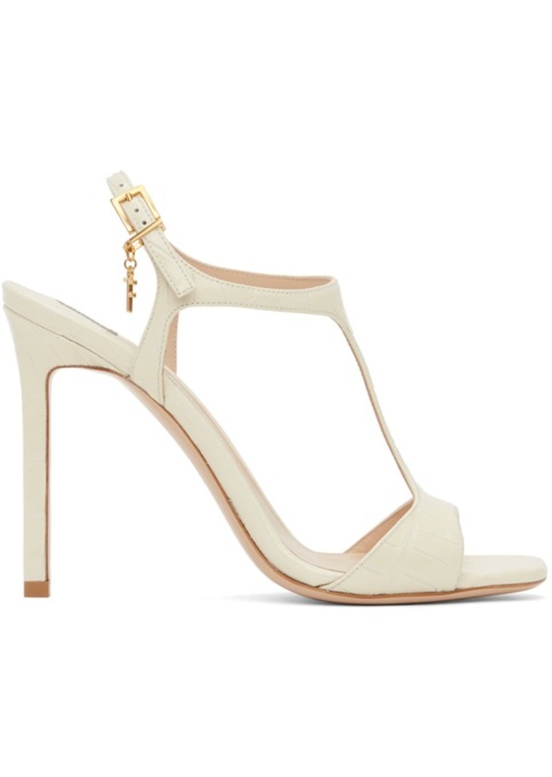 TOM FORD Off-White Glossy Stamped Crocodile Leather Angelina Sandals