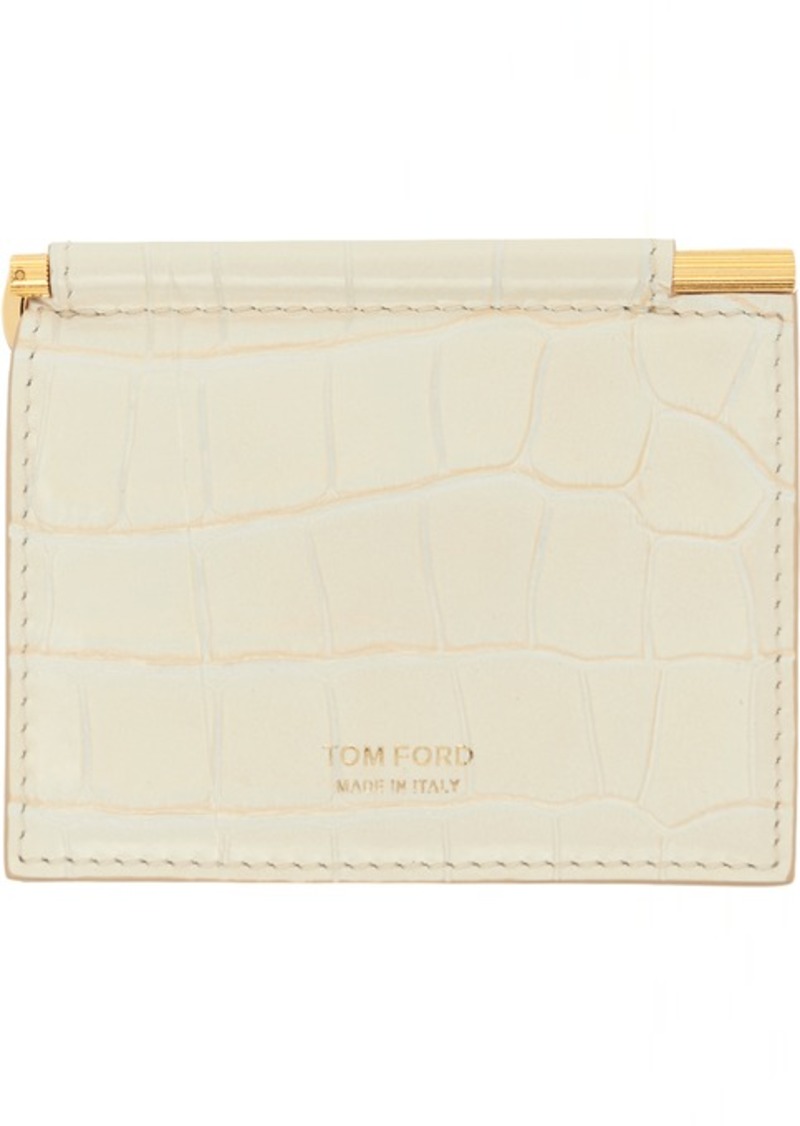 TOM FORD Off-White Shiny Croc Folding Money Clip Card Holder