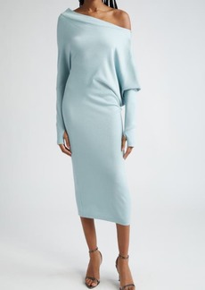 TOM FORD One-Shoulder Long Sleeve Cashmere & Silk Midi Sweater Dress