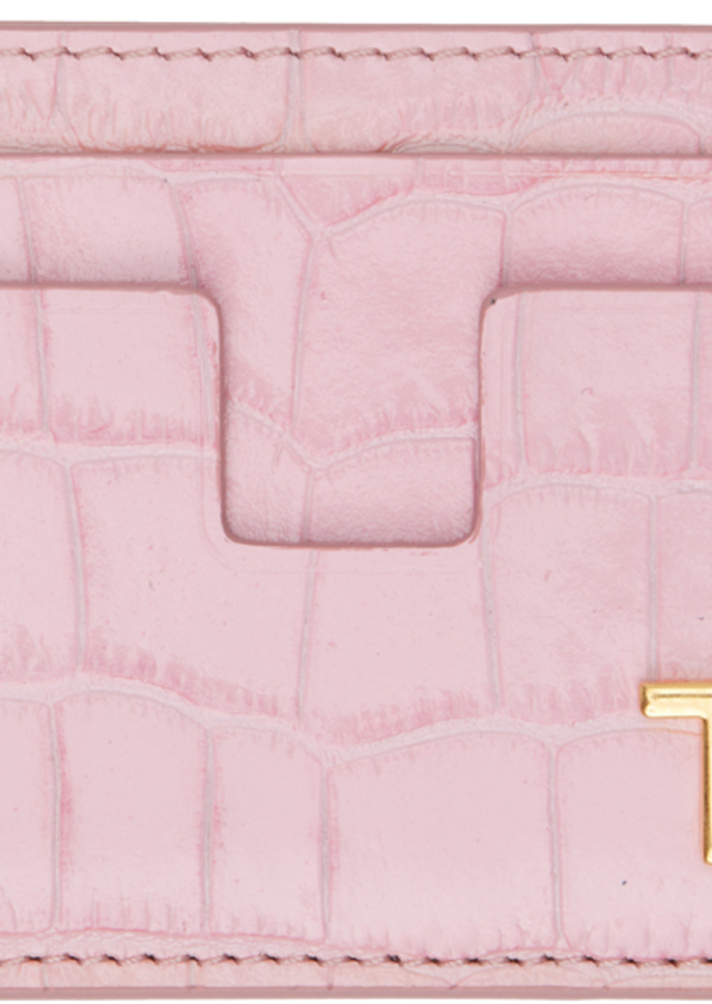 TOM FORD Pink Shiny Stamped Croc TF Card Holder