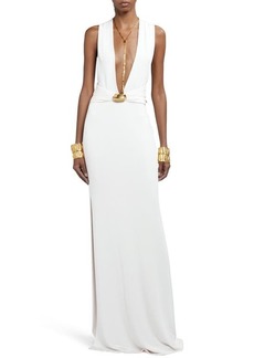 TOM FORD Plunge Neck Stretch Sable Evening Gown