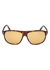 TOM FORD Prescott 60mm Square Sunglasses in Shiny Dark Havana /Amber at Nordstrom Rack
