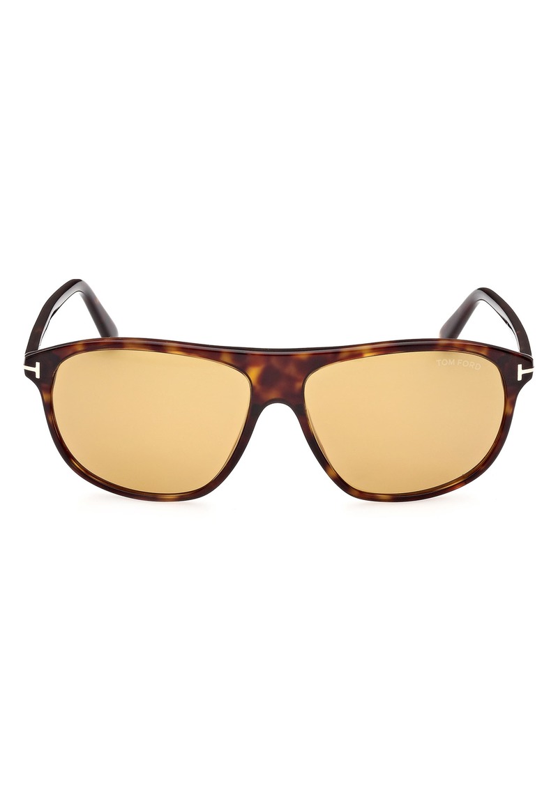 TOM FORD Prescott 60mm Square Sunglasses in Shiny Dark Havana /Amber at Nordstrom Rack