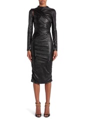 TOM FORD Ruched Long Sleeve Faux Leather Dress