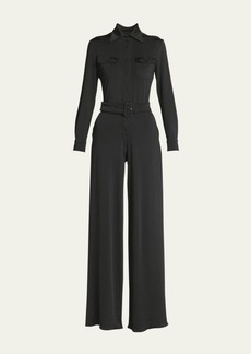 TOM FORD Self-Belt Satin Jersey Wide Leg Jumpsuit