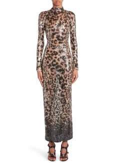 TOM FORD Sequin Leopard Print Long Sleeve Gown