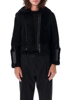 TOM FORD Shearling and leather patchwork biker jacket