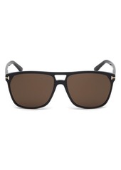 Tom Ford Shelton 59mm Flat Top Sunglasses in Shiny Black/Brown at Nordstrom