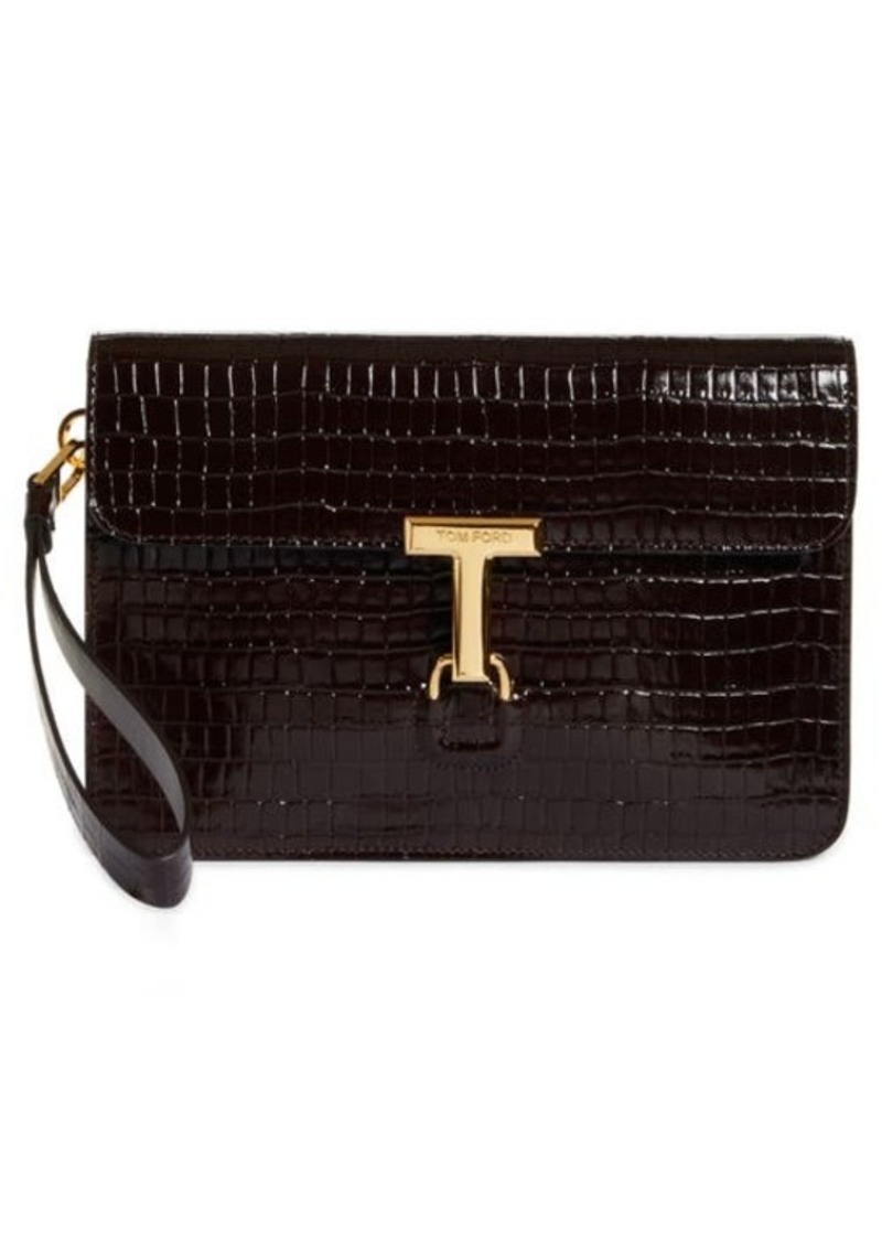 TOM FORD Small T-Clasp Croc Embossed Leather Portfolio
