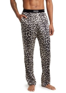 TOM FORD Snow Leopard Print Stretch Silk Pajama Pants at Nordstrom