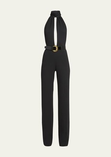 TOM FORD Stretch Sable Belted Halter Jumpsuit