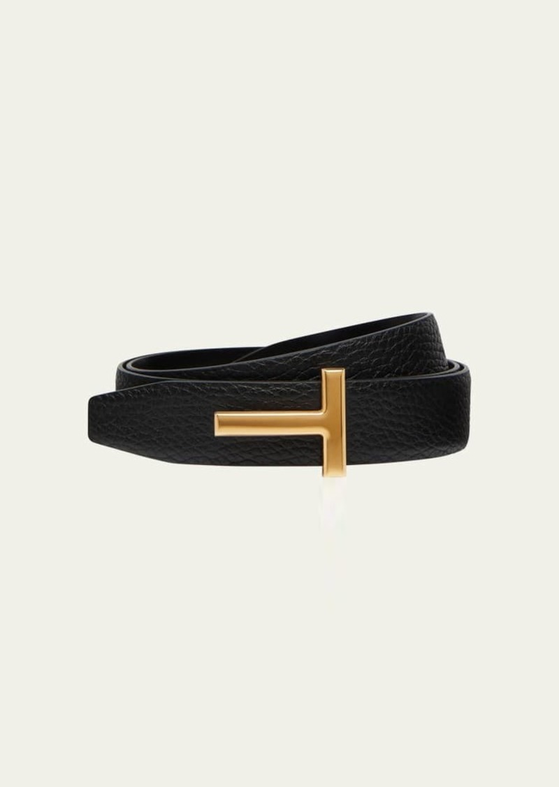 TOM FORD T Buckle Grain Leather Belt