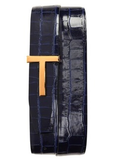 TOM FORD T Icon Reversible Croc Embossed Leather Belt