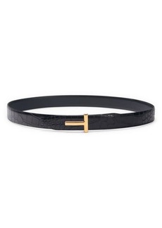 TOM FORD T Icon Reversible Croc Embossed Patent Leather Belt