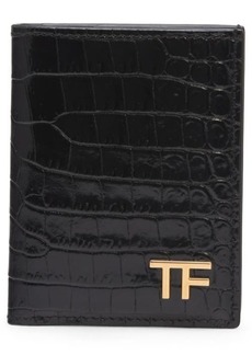 TOM FORD T-Line Alligator Embossed Leather Bifold Card Holder