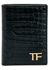 TOM FORD T-Line Croc Embossed Leather Bifold Card Case
