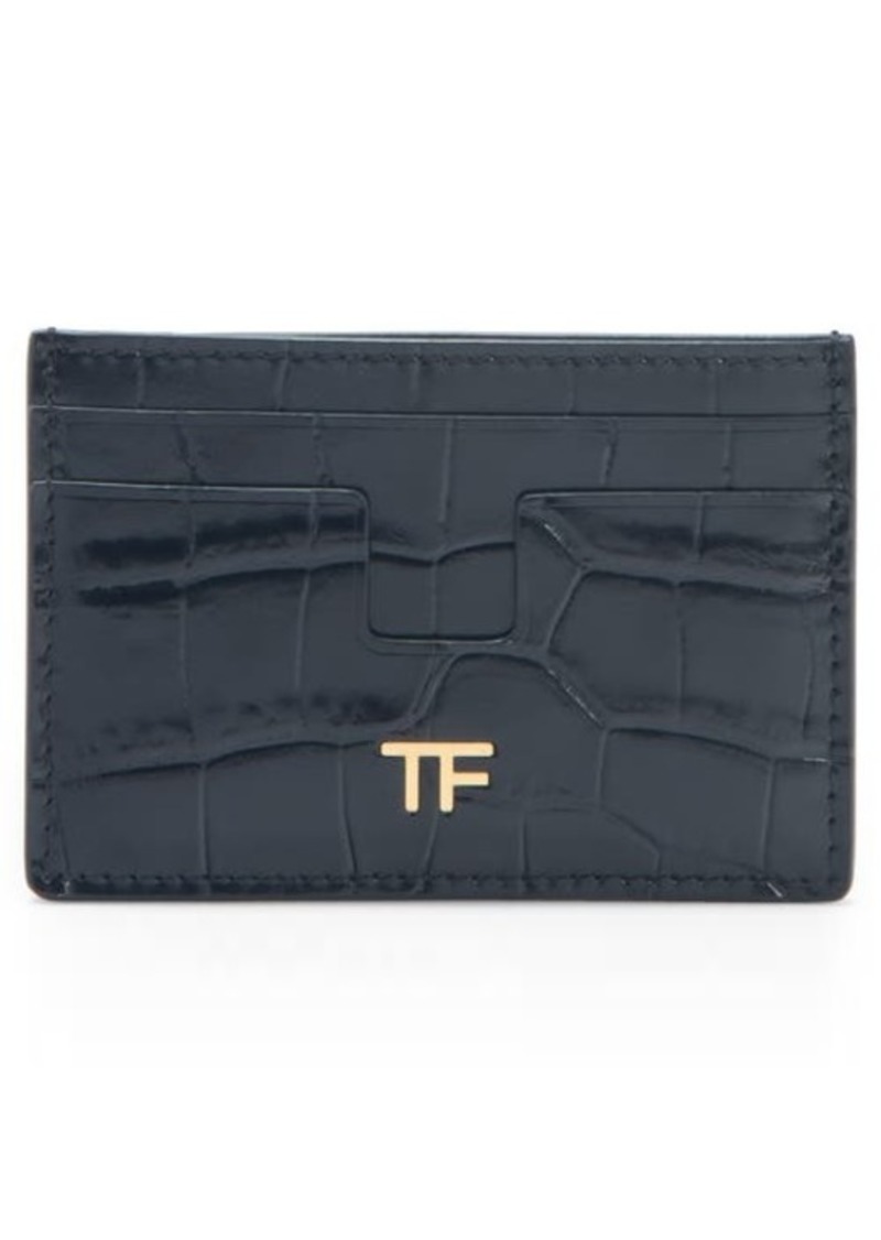 TOM FORD T-Line Croc Embossed Leather Card Holder