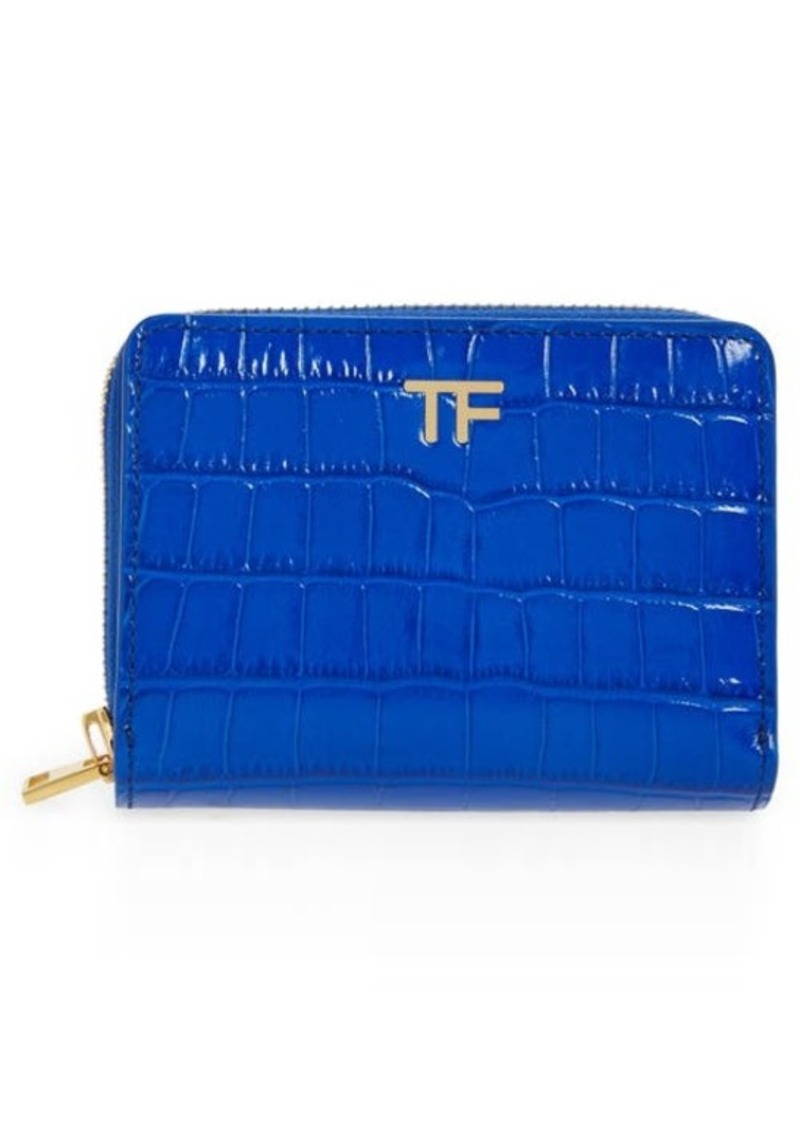TOM FORD T-Line Croc Embossed Patent Leather Zip Wallet