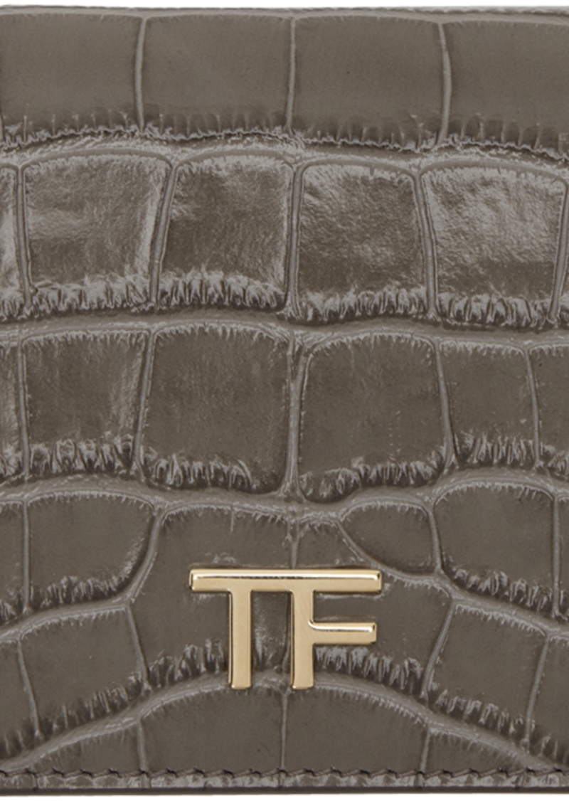 TOM FORD Taupe Shiny Stamped Croc Compact Wallet