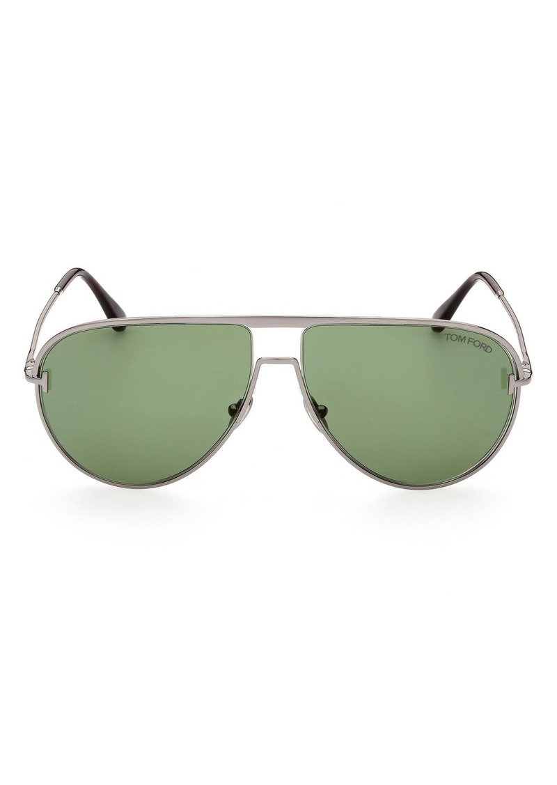 TOM FORD Theo 60mm Gradient Pilot Sunglasses in Shiny Dark Ruthenium /Green at Nordstrom Rack