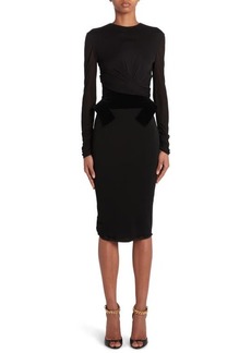 TOM FORD Wrap Detail Mixed Media Long Sleeve Cocktail Dress