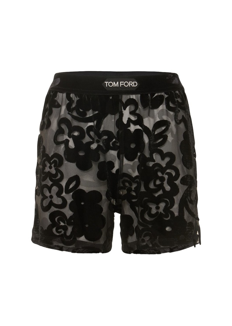 Tom Ford Tulle Devorè Floral Logo Shorts
