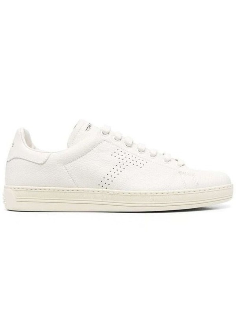 Tom Ford 'Warwick' White Low-top Sneakers with Perforated T and Embossed Logo on Heel Tab in Leather Man