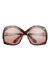 Tom Ford Cheyenne 68mm Oversize Butterfly Sunglasses in Shiny Havana /Light Pink at Nordstrom