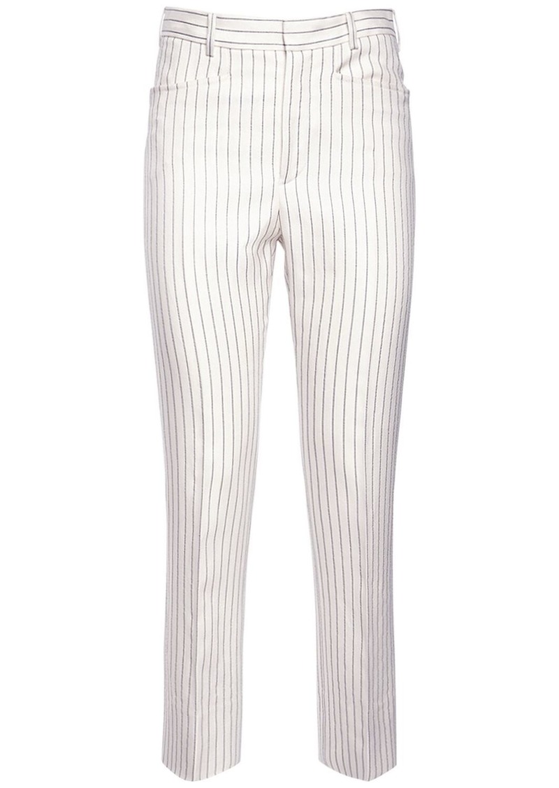 Tom Ford Wool & Silk Pinstriped High Rise Pants