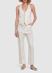 Tom Ford Wool & Silk Pinstriped High Rise Pants