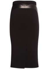 Tom Ford Wool Crepe & Leather Midi Skirt