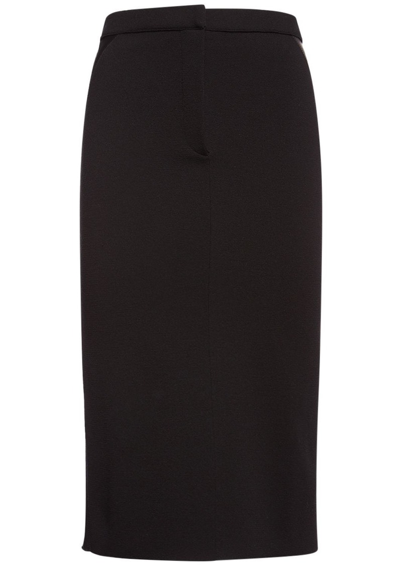 Tom Ford Wool Crepe & Leather Midi Skirt