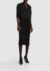 Tom Ford Wool Crepe & Leather Midi Skirt