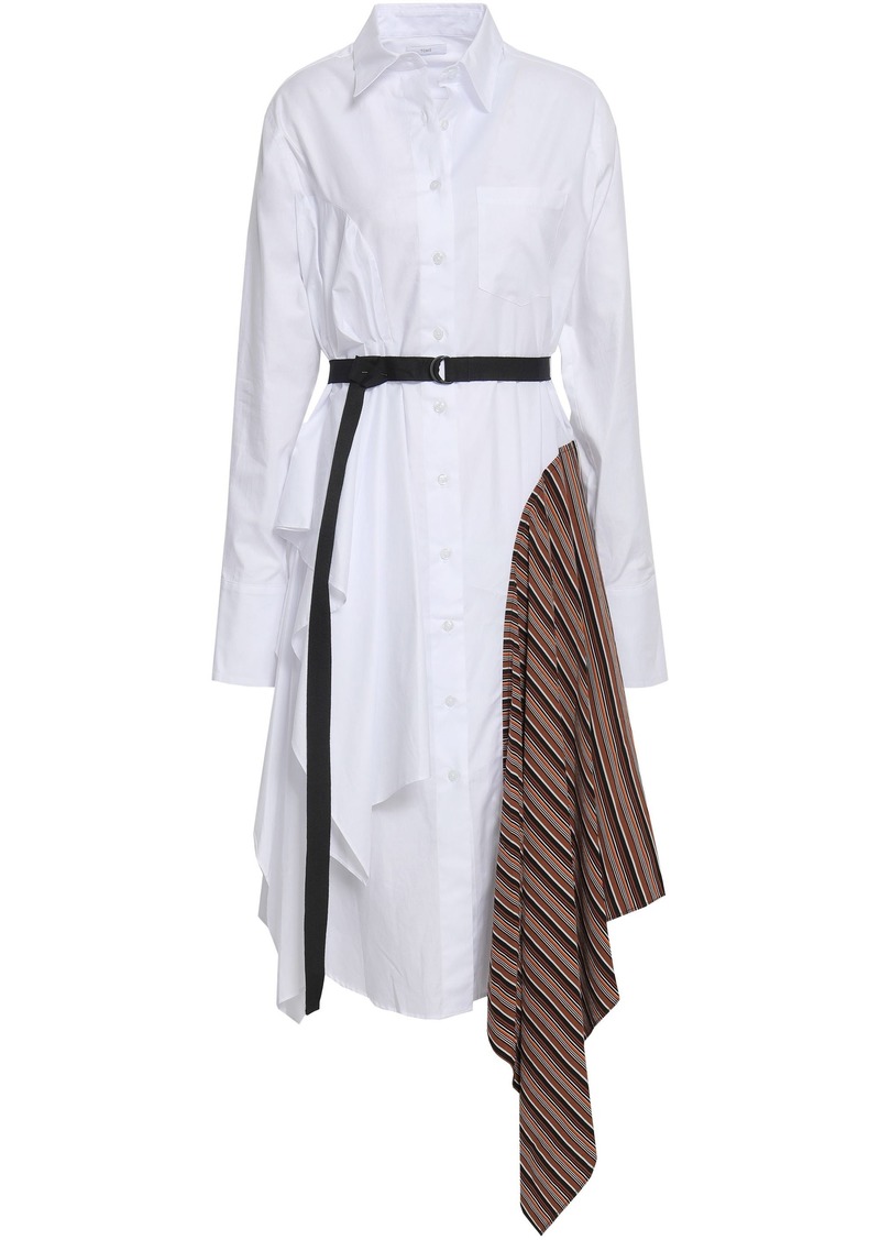 Tome Woman Paneled Striped Cotton Shirt Dress White