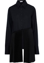 Tome Woman Pleated Crepe De Chine-paneled Cotton-poplin Shirt Black