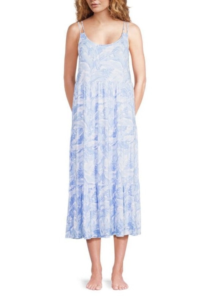 Tommy Bahama Leaf Print Tiered Midi Dress